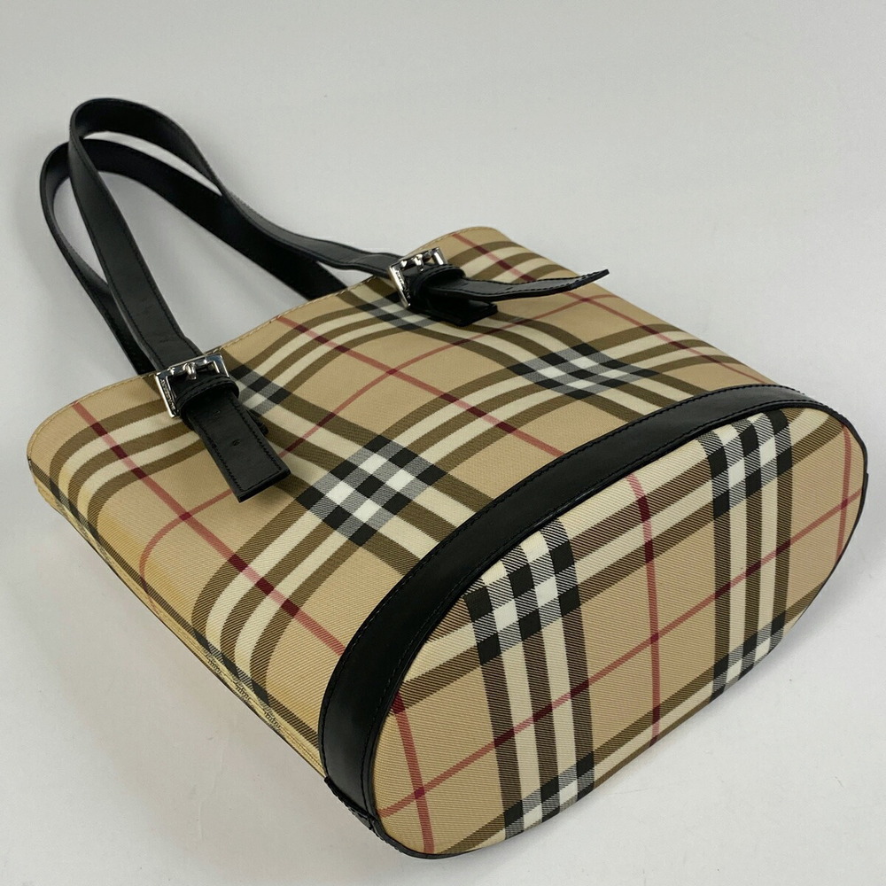 Burberry check handbag tote bag canvas black beige - Picture 2 of 6